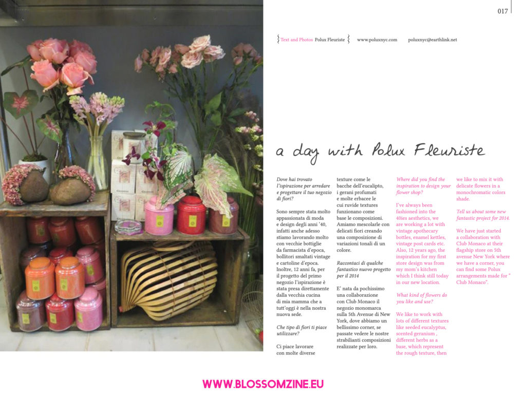 Polux Fleuriste, floral designer intervista su Blossomzine